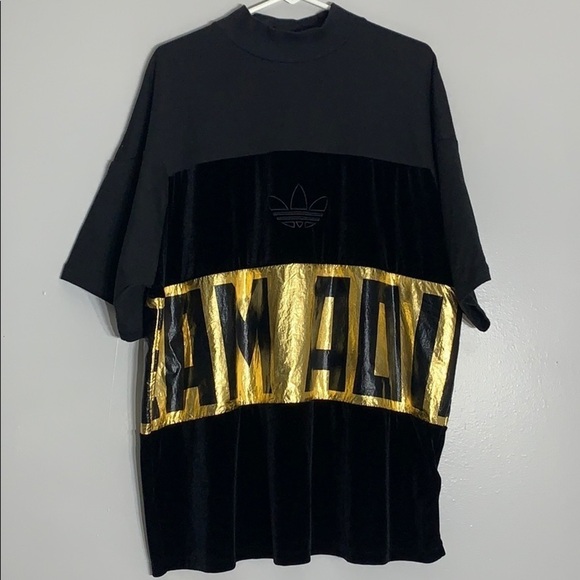NWT Adidas Sweat Tee Black Gold Mock Neck pullover short sleeve men’s large - Picture 5 of 8